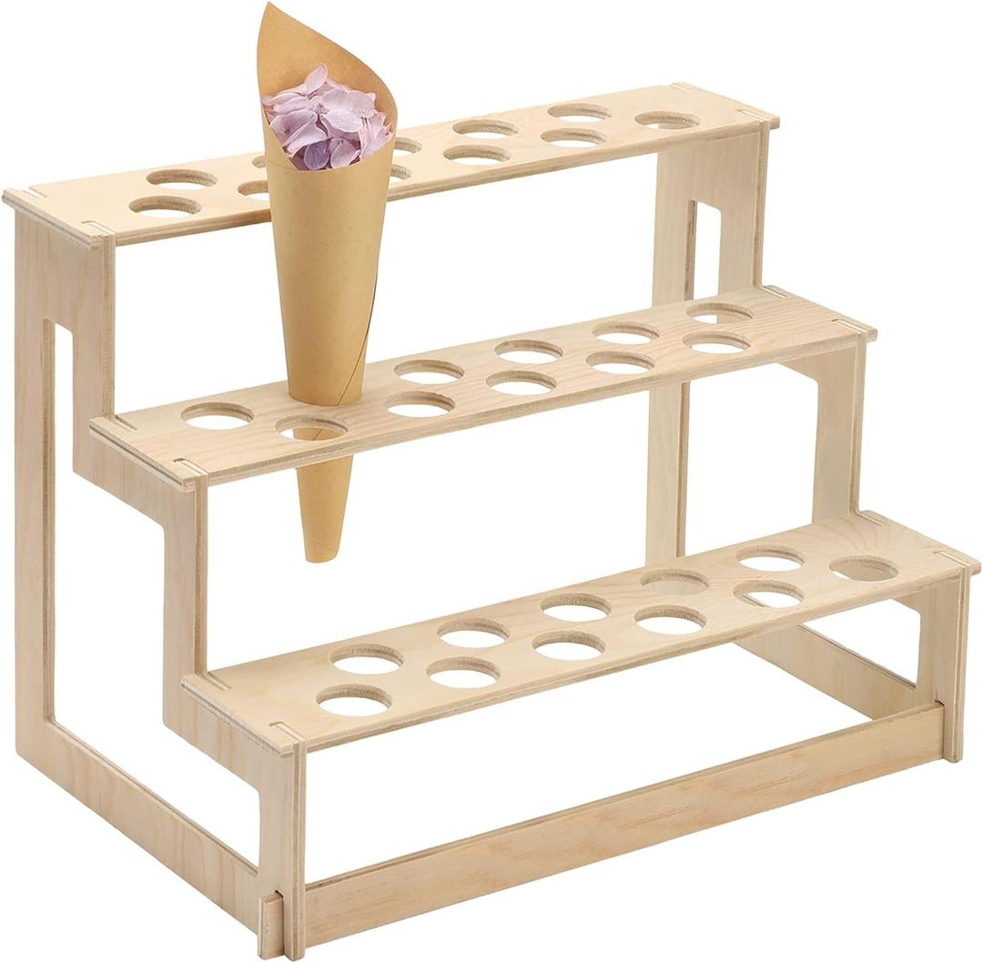 Queekay 33 Holes Ice Cream Cone Holder Stand Wooden Cone Holders for Party Waffle Displaying Buffet Restaurant Food Catered Events Birthday Wedding Decoration