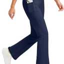 Women's Fleece Lined Pants with Pockets High Waist Thermal Flare Leggings Hiking Yoga Pants for Winter Cold Weather (L)