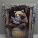 BJYCHG Bear Canvas Wall Art Rustic Bear in Outhouse Picture for Bathroom Animal on Toilet Prints Forest Wildlife Painting Farmhouse Cabin Bathroom Decor Framed (Green, 20L x 16W)