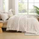 Andency King Size Comforter Set Beige, Boho Cream Soft Warm Tufted Neutral Bedding Comforter Sets for King Size Bed, 3 Pieces Aesthetic Chevron Farmhouse Cute Bohemian Textured Bedding Set