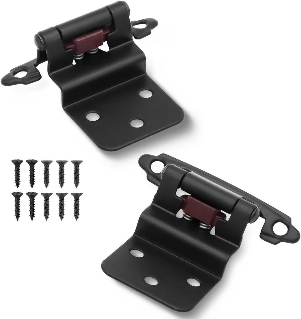 Taokyid 3/8 Inch Inset Cabinet Hinges Matte Black,Offset Self Closing Cabinet Hardware Hinges for Kitchen/Bathroom/Furniture Cabinets & Doors,Flush Face Mount Cupboard Hinges(4 Pack)