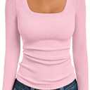 AUTOMET Womens Long Sleeve Shirts Square Neck Tops Ribbed Knit Basic Teen Girls Crop Tops Fall Outfits Fashion Clothes 2025, Size S