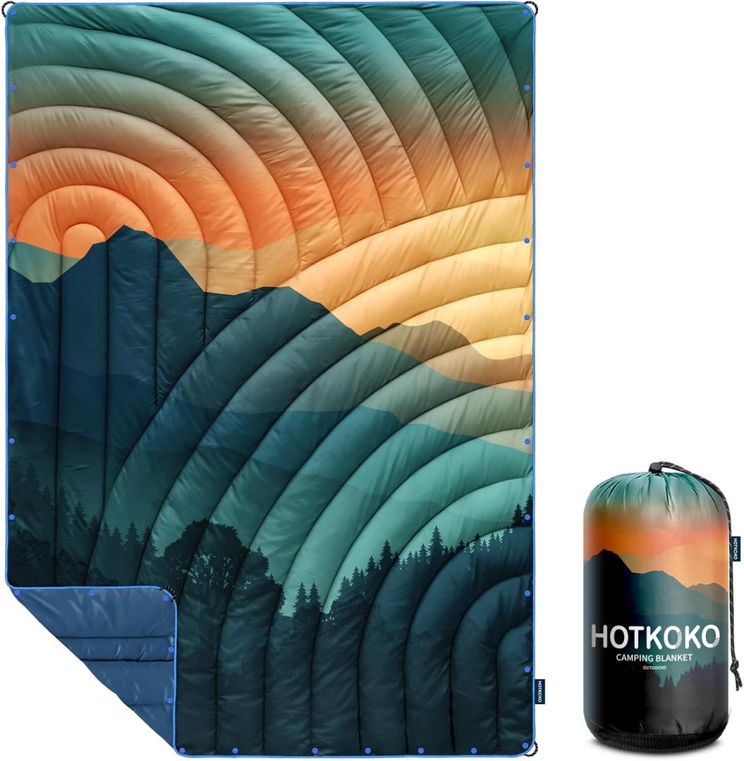 Camping Blanket, Lightweight Puffy Printed Camping Blanket Packable Outdoor Blanket for Camping, Traveling, Stadium, Hiking, Picnics (39x55", Cyan Sky)