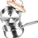 WANGYUANJI 2.5 Quart Stainless Steel Saucepan with Steamer Basket - 2-in-1 Multipurpose Steamer Pot for Cooking, Veggies & Pasta - Tri-Ply Bottom Induction Sauce Pan with Glass Lid, Silver