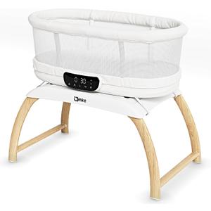 AMKE 4 in 1 Baby Bassinet with 5 Rocking Motion, Mutil-Function Electric Infant Sleeper with Timer and Weighing Mode, Remote Control, Built-in 12 Songs, Max. Weight 20 lbs Under 6 Months (White)