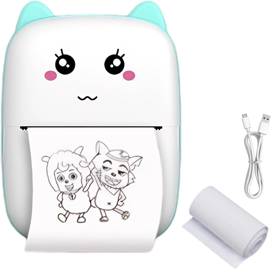  Portable Printer, Mini Pocket Bluetooth Thermal Printers with 1 Roll Printing Paper, BT Inkless Printing Gifts for Label Receipt Photo Notes Study Home Office (Blue)