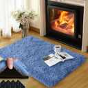 Blue Rug for Bedroom, 2x3 Fluffy Area Rugs for Living Room, Small Soft Shag Fuzzy Shaggy Carpets for Kids Boys and Girls Dorm with 4 Non-Slip Rug Tapes for Room Home Decor (2ft x 3ft, Blue)