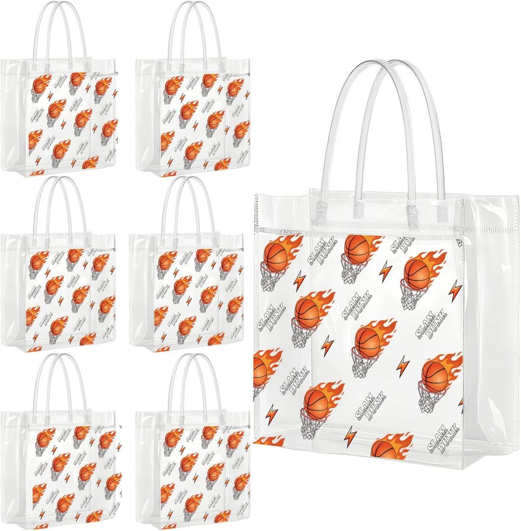 Falueqg Basketball Clear Gift Bags - 20Pcs March Basketball Madness Clear PVC Goodie Candy Treat Bags with Handle Sport Themed Handbag for Indoor Outdoor Team Game Sports Theme Activities Supplies