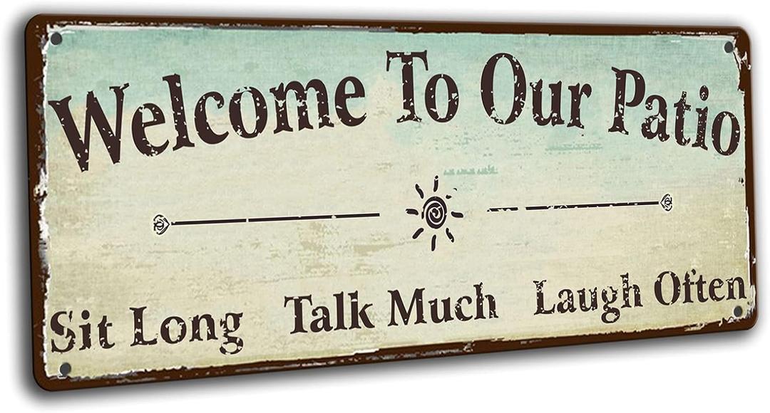 Welcome to Our Patio Sign decorations outdoor, Patio Decor Outside Vintage Metal Tin sign Backyard Wall Decor back porch Accessories 16x6 Inches