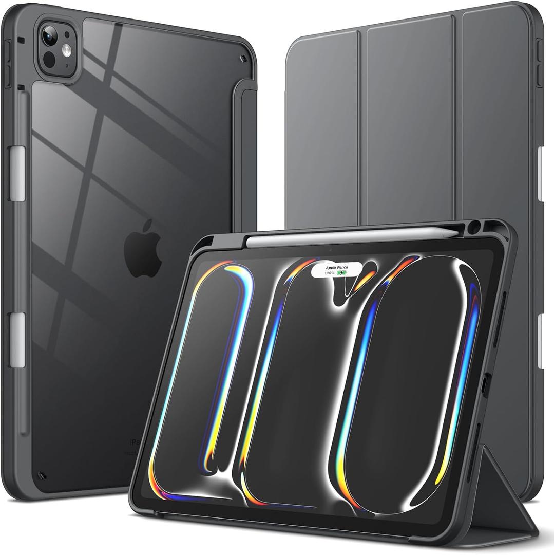 JETech Case for iPad Pro 11-Inch M5/M4 2025/2024 (6th/5th Generation) with Pencil Holder, Clear Transparent Back Shell Slim Stand Shockproof Tablet Cover, Auto Wake/Sleep (Space Gray)