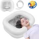 Inflatable Shampoo Basin, Portable Shampoo Bowl with Neck Support Drain Hose for bedridden People, Shampoo Sink for Those Elderly Disabled Pregnant Women Injured (Cream White)