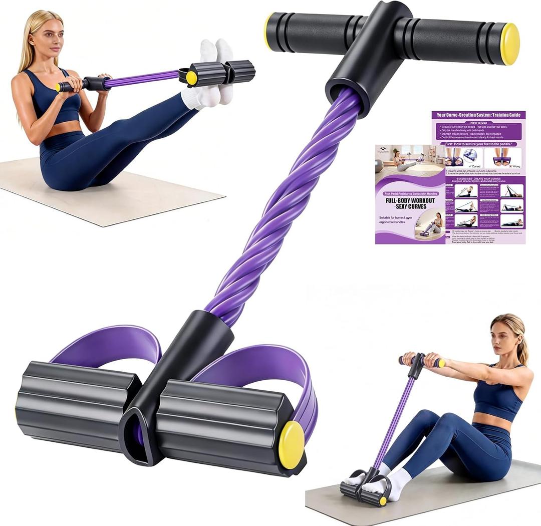 2 x Foot Pedal Resistance Bands with Handles, 6-Tube Multifunction Exercise Bands, Durable Home Gym Fitness Equipment for Women & Men
