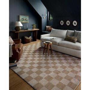 Loloi Chris Loves Julia Calvin Collection CLV-01 Pebble/Ivory 9'-6" x 12'-6" Area Rug Checkered Neutral Soft Living Room Bedroom Carpet
