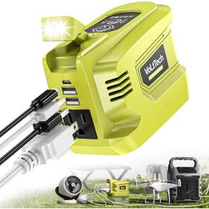 Real 200W Power Inverter Compatible with Ryobi 18V, VoLtTech Battery Inverter 18V to 110V-120V, Phone Charger USB Charger Adapter Power Adapter with 2 USB Ports & 1 Type-C & 1 AC Outlet (No Battery)