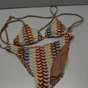SHENHE Women's 3 Piece Striped Swimsuits Crochet Triangle String Bikini Set with Cover Up Dress (M)