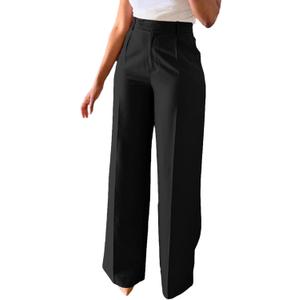 Lucuna Women's Wide Leg Dress Pants High Waisted Straight Leg Slacks Business Office Work Pants Trousers (Black, XXL)