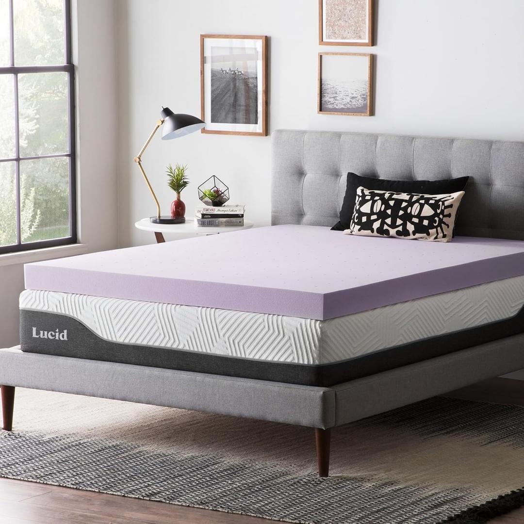 Lucid 4 Inch Lavender Infused Memory Foam Mattress Topper - Ventilated Design  Pressure Relieving Bed Topper - Mattress Pad  CertiPur Certified - Twin XL Size