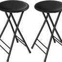 Lavish Home Folding Stool - Set of 2 Counter Height Bar Stools 24-Inch Backless Folding Chairs with 225lb Capacity for Kitchen, Rec Room, or Game Room (Black)