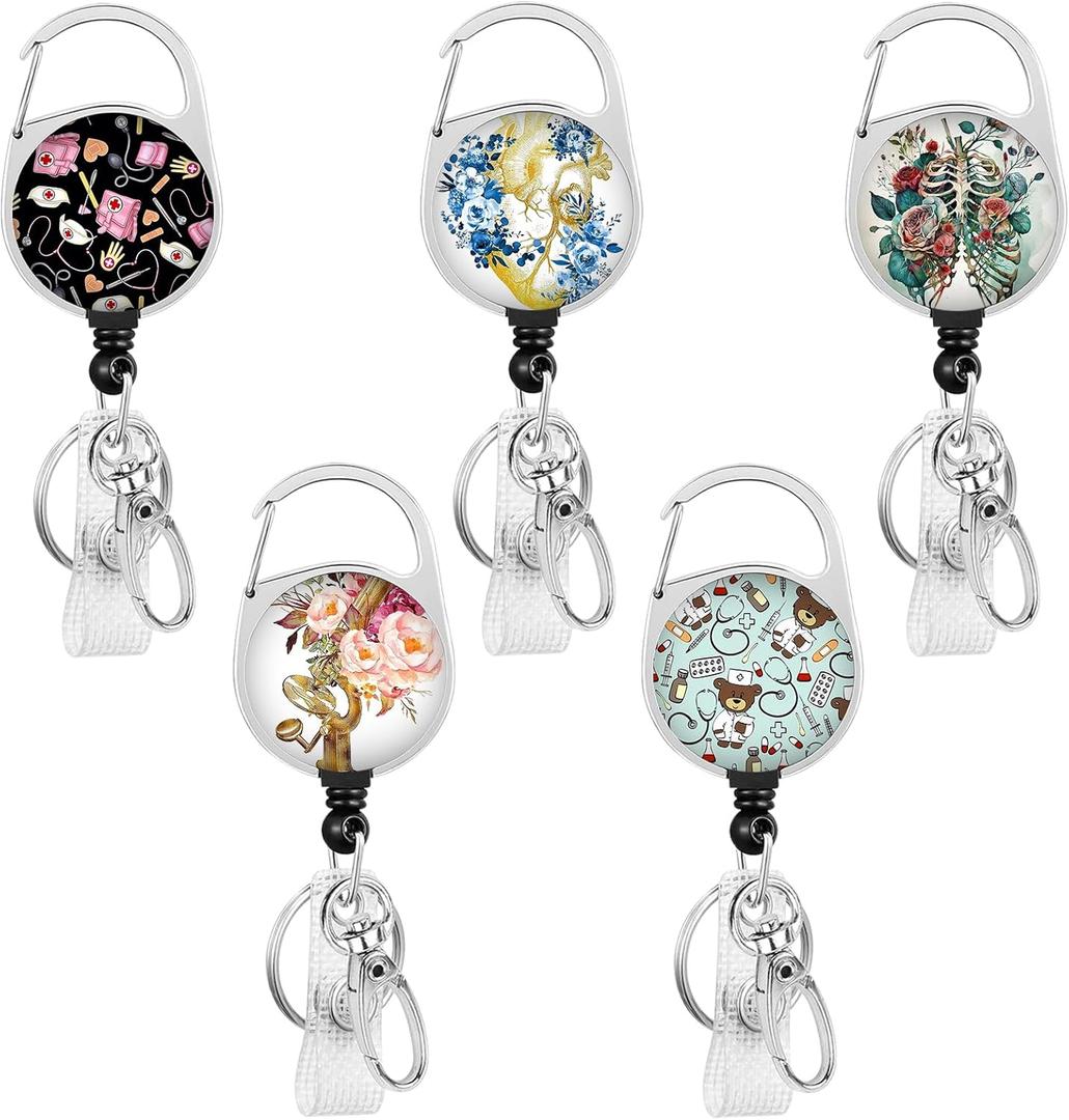 5PCS Nurse Badge Reel, Badge Reels Retractable Badge Clip Cute Badge Reel Funny Badge Reel Retractable Badge Holder Nurse Badge Badge Reel Cute Nurse Badge Holder Badge Clips Retractable ID Badge Reel