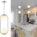 Modern Globe Pendant Light 2-Lights Brushed Nickel Chandelier Mid Century Ceiling Hanging Lighting Fixture White Globe Glass Shades for Kitchen Island Dining Room Bedroom