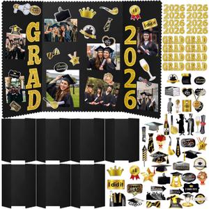 8 Set Black Graduation Photo Trifold Display Boards for Class of 2026 Grad Party Picture Display Graduation Photo Frames Alphabet Grad Stickers for Multiple Pictures Table Decor