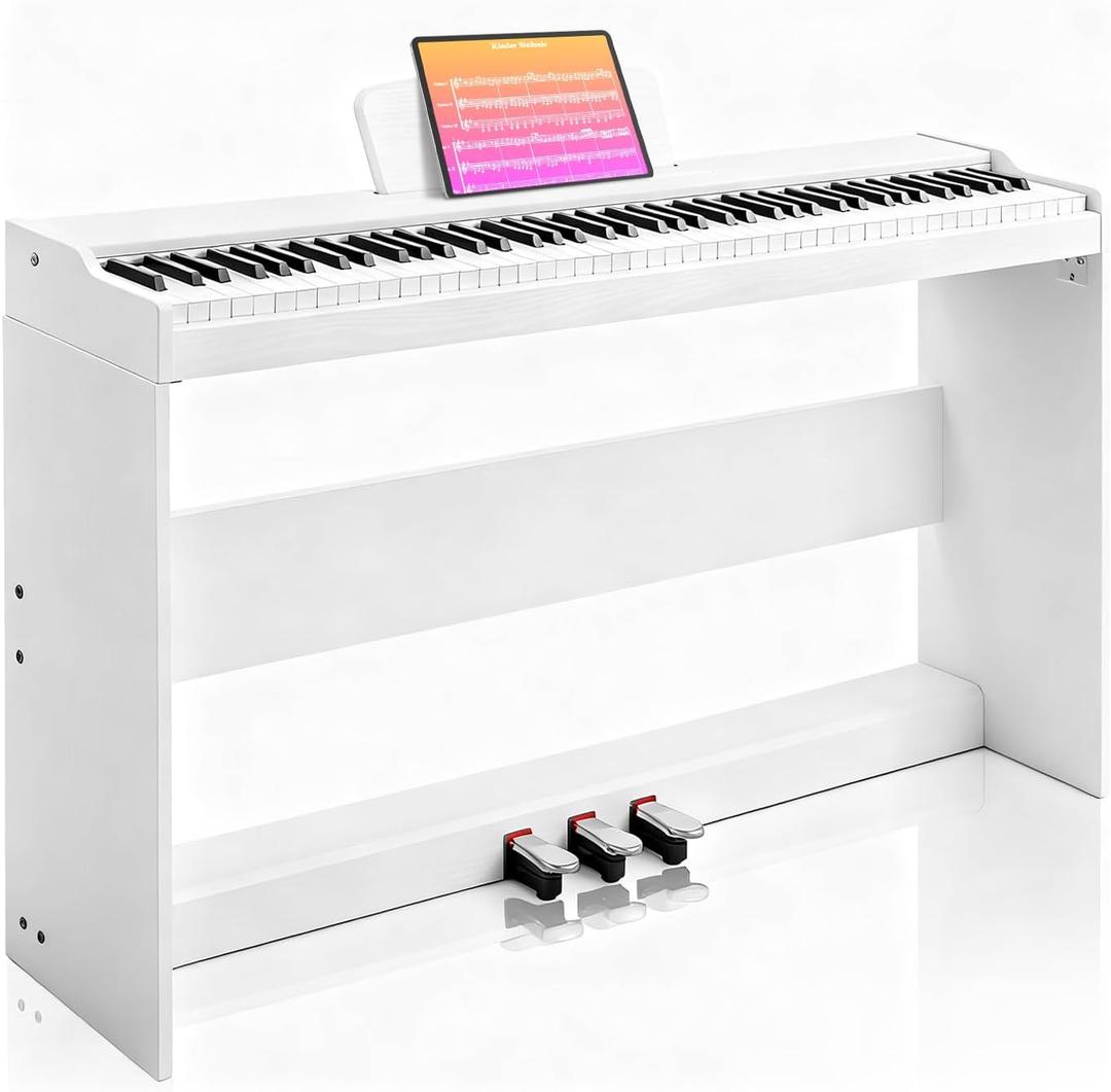 AiJoy 88-Key Digital Piano for Beginners, Velocity-Sensitive Keys, Electric Piano with Triple Pedal, MIDI & Headphone Support, Compact Elegant Design, Christmas & Birthday Gifts, White (ADP10)