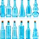 Small Blue Vintage Glass Bottles with Corks, Mini Vases, Decorative, Potion, Assorted Design Set of 12 pcs, 4.6 Inch Tall (11.43cm), 1.4 Inch Wide (3.56cm)
