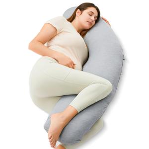 Momcozy J-Shaped Pregnancy Pillow for Sleeping with Cooling Cover Maternity Body Pillow for Pregnant Women, Side Sleeper Support for Belly, Hip & Leg, Deep Grey