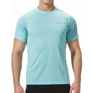 Pausel Men's Rash Guard Swim Shirts Short Sleeve UV Sun Protection Quick Dry UPF 50+ SPF Fishing Beach Water Shirt (Medium, Light Blue)