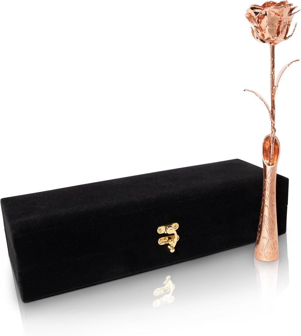 24K Rose Gold Dipped Long Stem Real Rose, Natural Handpicked Genuine Flower Preserved as an Everlasting Keepsake for Wife, Mother or Best Friend, Birthday or Anniversary Rose Gold