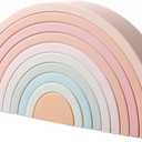 MCGMITT Rainbow Stacking Toy, Silicone Rainbow Stacker for Toddlers, Montessori Nesting Blocks, Building Creative Color Shape Matching Toy Set, 10 Layers (Pink)