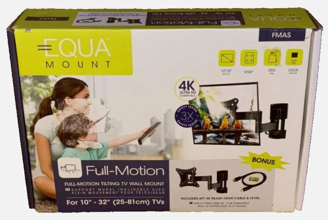 EQUA FULL MOTION TILTING TV WALL MOUNT BRACKET SWIVEL 10"-32" IN LED LCD NEW
