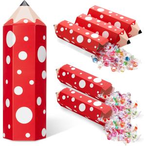 Feifeiya 24 Pcs Back to School Party Supplies Pencil Gift Boxes Red Pencil Shaped Candy Boxes First Day of School Decorations Treat Bags for Classroom Party Favor