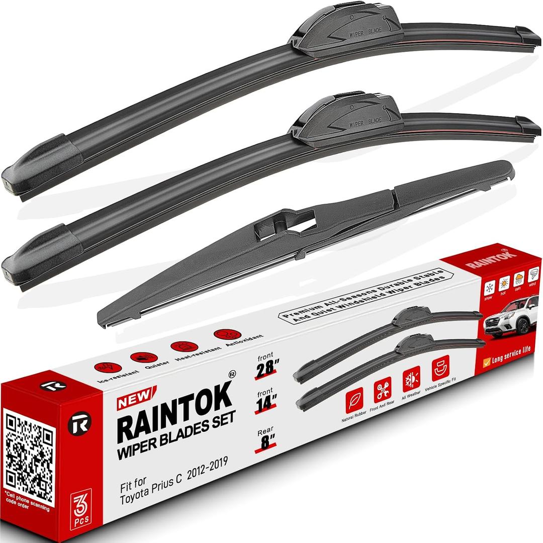 Windshield Wiper Blades Replacement for Toyota Prius C 2012 2013 2014 2015 2016 2017 2018 2019 Original Factory Quality Front Rear Wipers Blade Set for Car - 28" 14" 8" (Piece of 3)