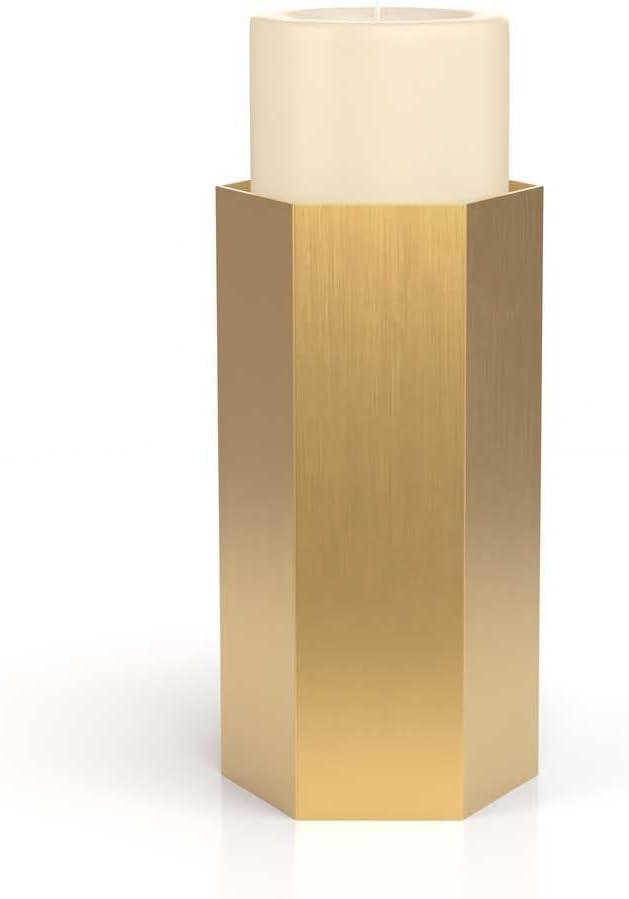 Pilgrim Home and Hearth Luxury Brass Hexagon Candle Holder 8 inch Tall