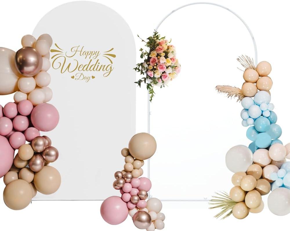 Metal Wedding Arch Stand with Spandex Cover, 6.8FT Balloon Arch Frame for Ceremony & Party Celebration, Indoor & Outdoor