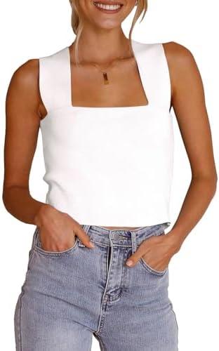 Zwurew Women's Knit Square Neck Tank Tops 2025 Summer Casual Sleeveless Sweater Fitted Shirts Tanks, Size Medium