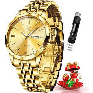 OLEVS Watches for Men Business Dress Diamond Analog Quartz Big Face Luxury Classic Stainless Steel Waterproof Luminous Two Tone Wristwatch