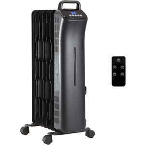 Amazon Basics Portable Oil Space Heater with Remote Control, 7 Oil-Filled Fins, Adjustable Thermostat, 3 Heat Settings, Tip-Over and Overheat Protection, ETL Safety Certificate, 1500W, Black