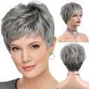 HAIRCUBE Easy Care Wigs Pixie Cut Human Hair Wigs for Women Pretty Short Gray Wigs for Women Natural Realistic