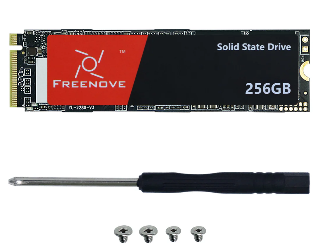 Freenove 256GB M.2 NVMe SSD for Raspberry Pi 5 HAT Adapter NAS Kit, Solid State Drive, Size 2280, PCIe 2.0 / 3.0
