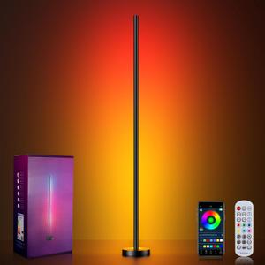 OIYN Smart RGBICW LED Corner Floor Lamp - 16 Million DIY Colors, 68+ Scenes, Music Sync, App & Remote Control, Color-Changing Ambient Lighting for Living Rooms, Bedrooms, and Gaming Rooms (1 Pack Black)
