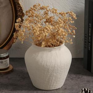 Farmhouse Ceramic Vase - White Rustic Vintage Flower Vase for Home, Living Room, Shelf and Dining Table Decor-6.1IN. (6.3 x 6.1 inches)