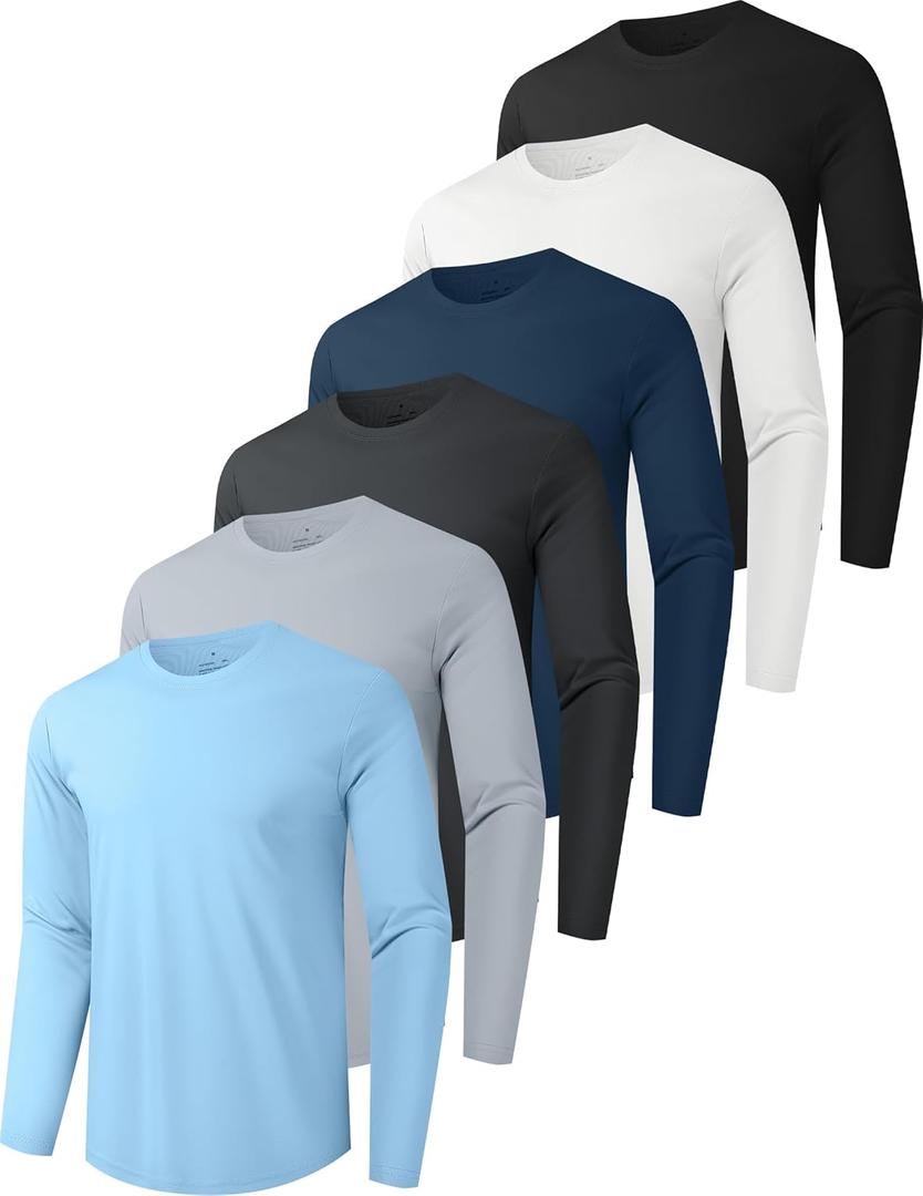 6/7 Pack Men's Quick Dry Long Sleeve Shirts UPF 50+ UV Sun Protection SPF Shirt Moisture Wicking T-Shirt for Casual Workout (XX-Large, Black/Sky Blue/Grey/Navy/Dark Grey/White(6 Pack))
