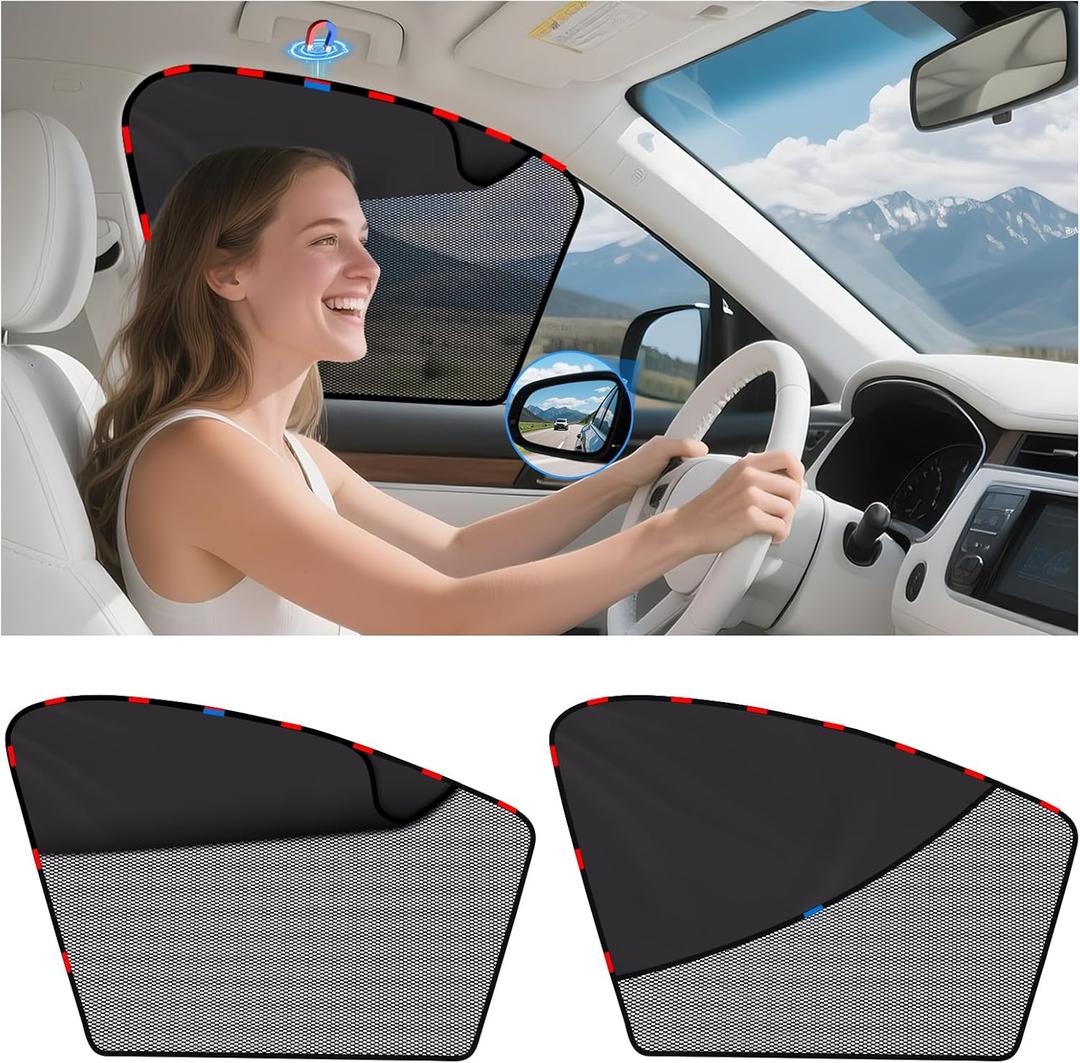 ZATOOTO Car Window Shades Upgraded Driver Side Window Shade with Blackout Layer Foldable Desgin Adjustable Half-Blackout & Mesh Design Just Snap by Magnet Universal for Most Cars