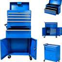 20 Inch 5 Drawer Lockable Rolling Tool Chest, 2 in 1 Detachable Tool Box Cabinet on Wheels, Compact Metal Storage Organizer with Portable Top Chest for Garage Workbench and Workshop, Blue