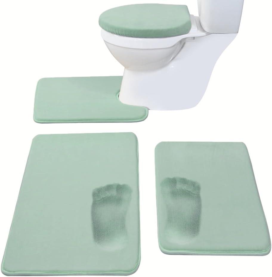 Madeals Memory Foam Bath Mat Set 4 Piece with Toilet Lid Cover and Combo Rug Sage Green (20"x 32"/16"x 24"/Contour/Lid Cover)