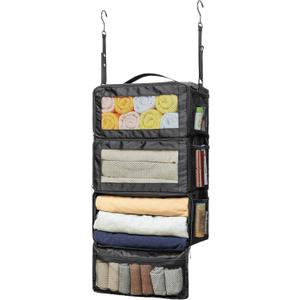 Suitcase Organizer, Travel Luggage Organizer Hanging Shelves Packing Cube Closet/Collapsible Portable Travel Organizer for Carry-on (Medium, Black-M-3 Tier)