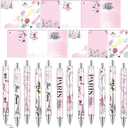 Gilprop 24 Pcs Paris Gifts Set Paris Notepads with Pens Cute Self Stick Notes Pens for Lover Sticky Notes Ballpoint Bulk for Traveler Birthday Party Gifts(Pink)