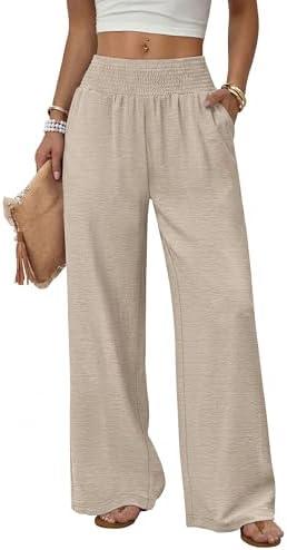 Sampeel Wide Leg Pants Woman High Waist Trousers with Pockets Casual Lounge S